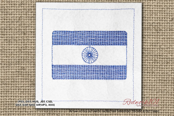 National Flag of India Redwork Embroidery